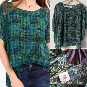Cabi 3770 Paradox Asymmetrical Plaid Chiffon abstract Short Sleeve blouse Medium